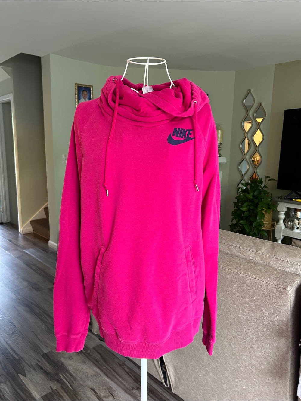 Nike Fuchsia Pullover Hoodie with Navy Logo